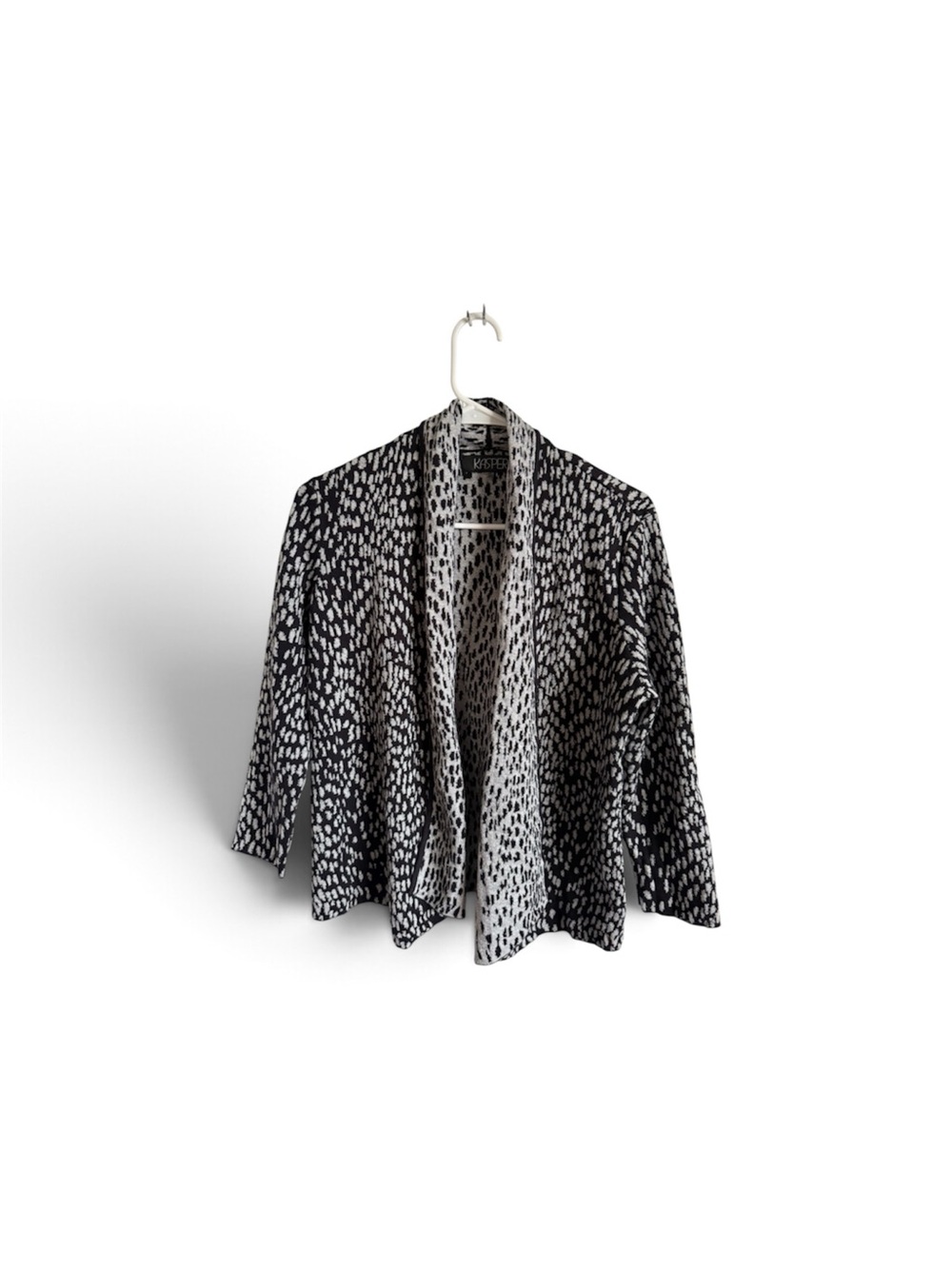 Kasper Black and White Patterned Open-Front Blazer Jacket